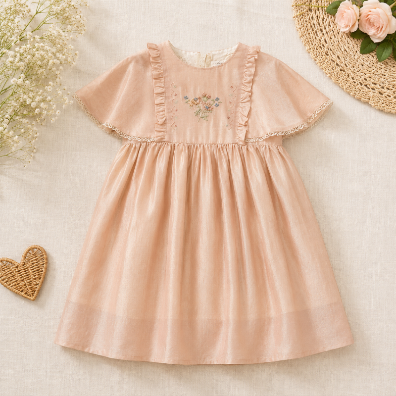 Short Sleeve Embroidery Dress – Eleganza e comfort – Abito da bambina in stile boutique