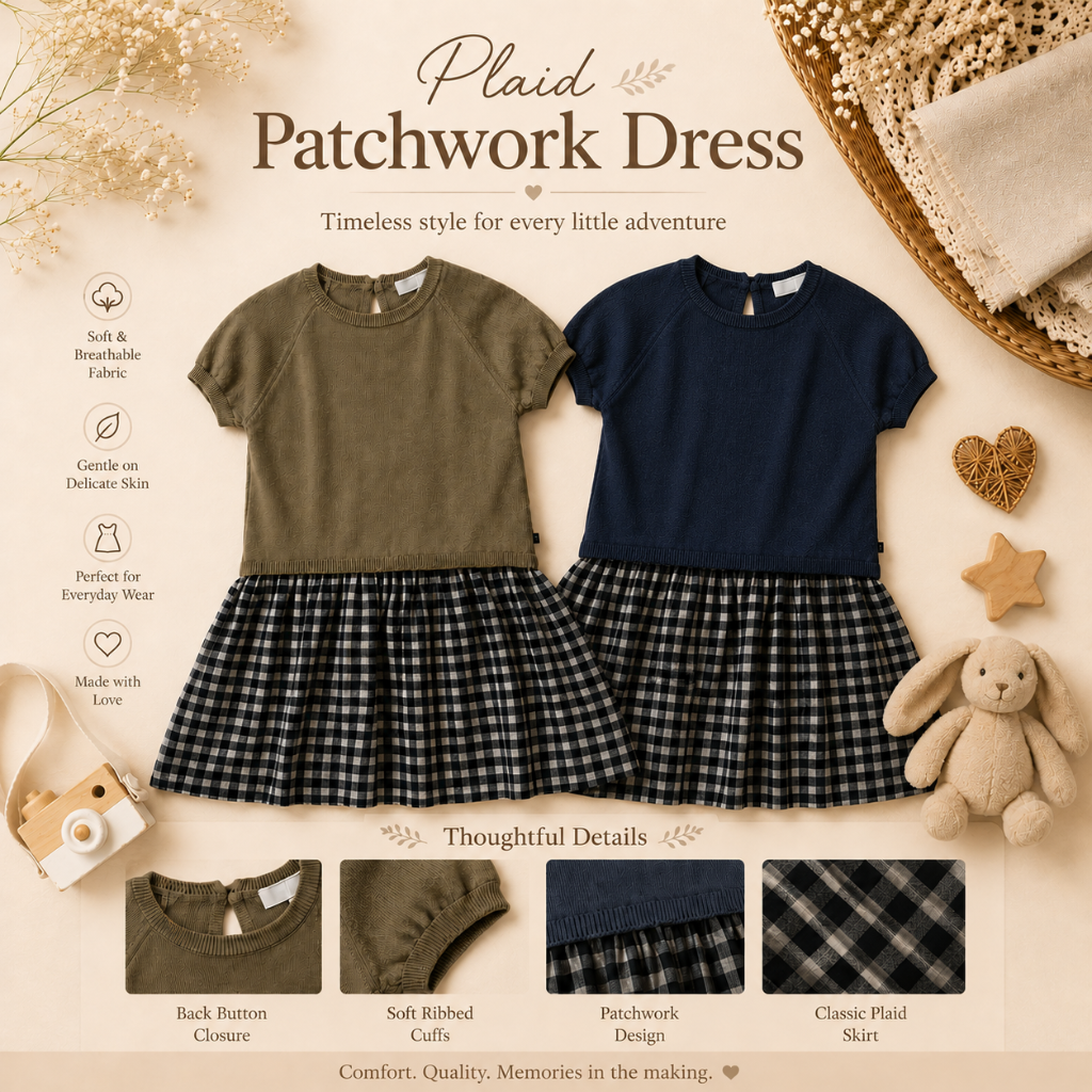Plaid Patchwork Dress – Alla moda e leggera – Abito a quadri