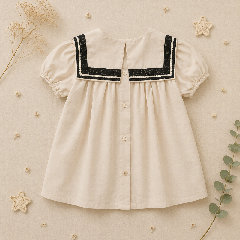 Sailor Top – Elegante e comoda – Camicia con dettagli in pizzo e maniche a sbuffo