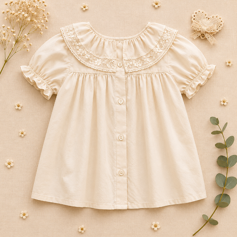 Ruffle Collar Top – Elegante e comodo – Top con collo decorativo e maniche a sbuffo