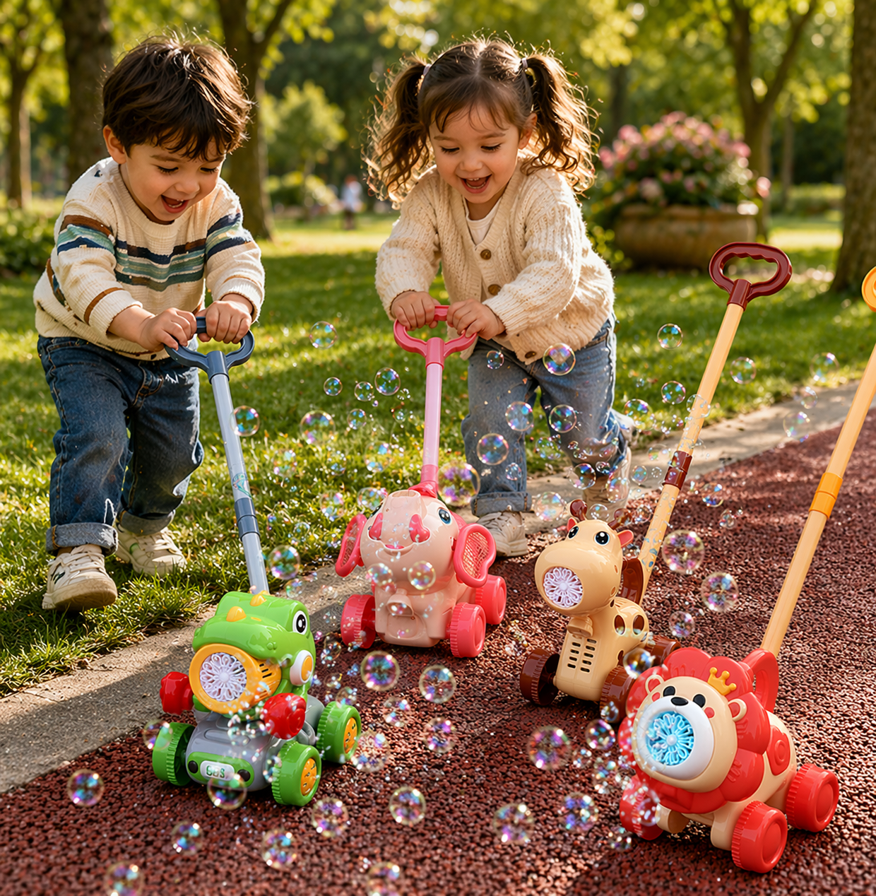 Bubble Blower – Divertente e giocoso – Carretto a spinta con bolle di sapone