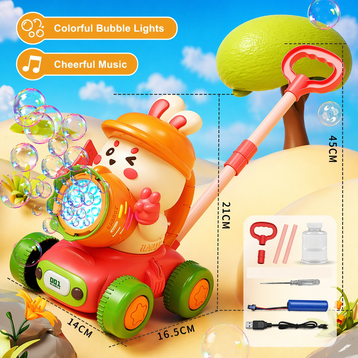 Bubble Blower – Divertente e giocoso – Carretto a spinta con bolle di sapone