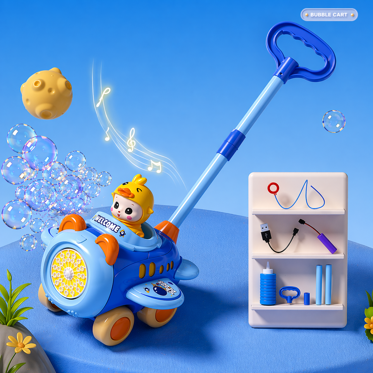 Bubble Blower – Divertente e giocoso – Carretto a spinta con bolle di sapone