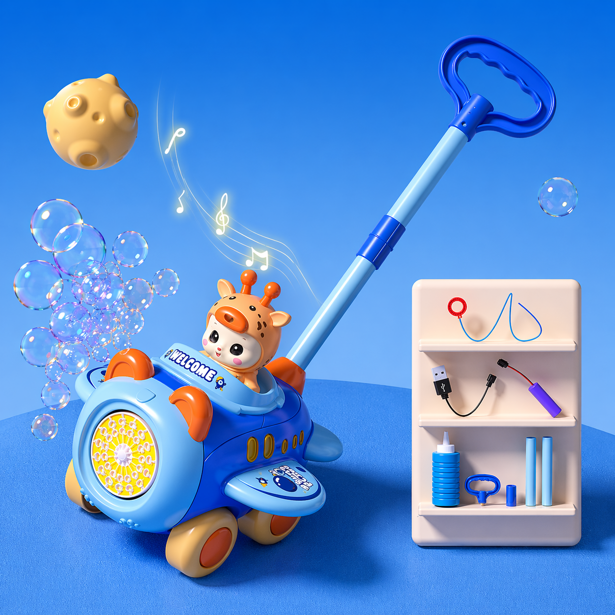 Bubble Blower – Divertente e giocoso – Carretto a spinta con bolle di sapone