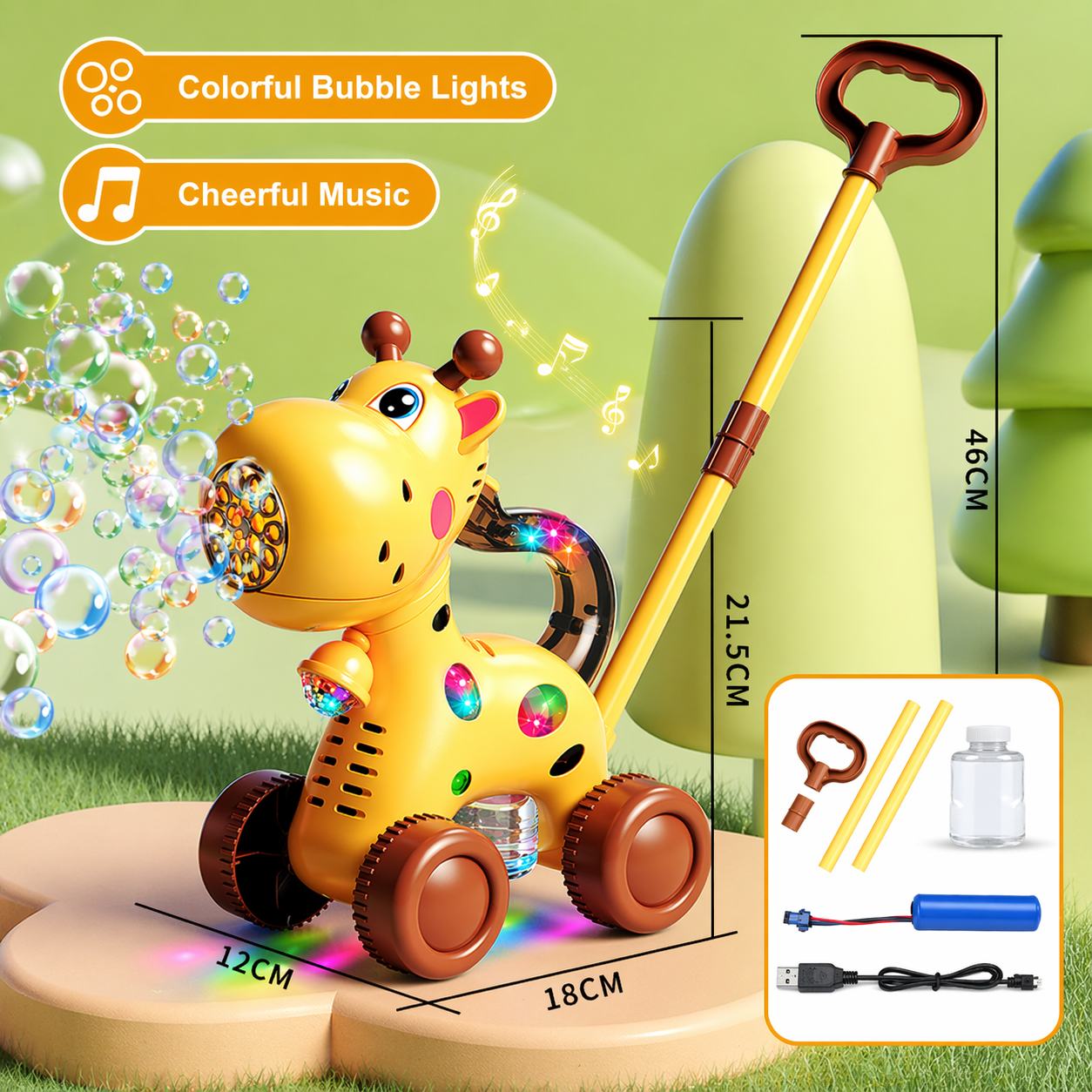 Bubble Blower – Divertente e giocoso – Carretto a spinta con bolle di sapone