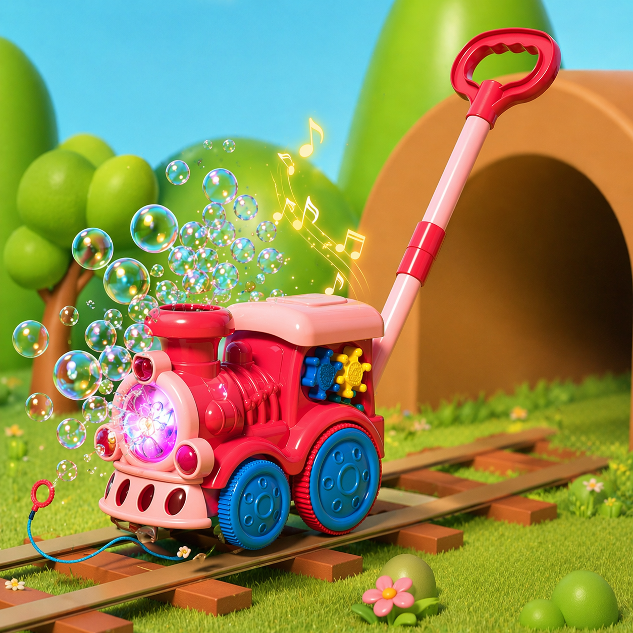 Bubble Blower – Divertente e giocoso – Carretto a spinta con bolle di sapone