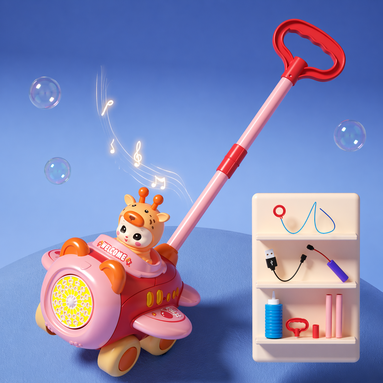 Bubble Blower – Divertente e giocoso – Carretto a spinta con bolle di sapone