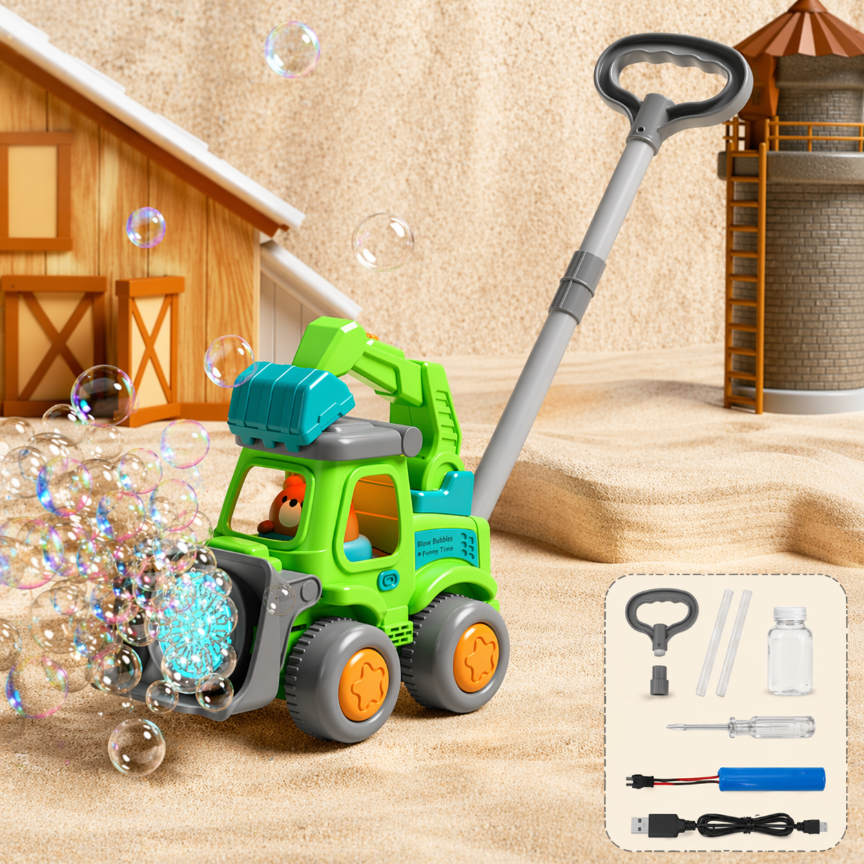 Bubble Blower – Divertente e giocoso – Carretto a spinta con bolle di sapone