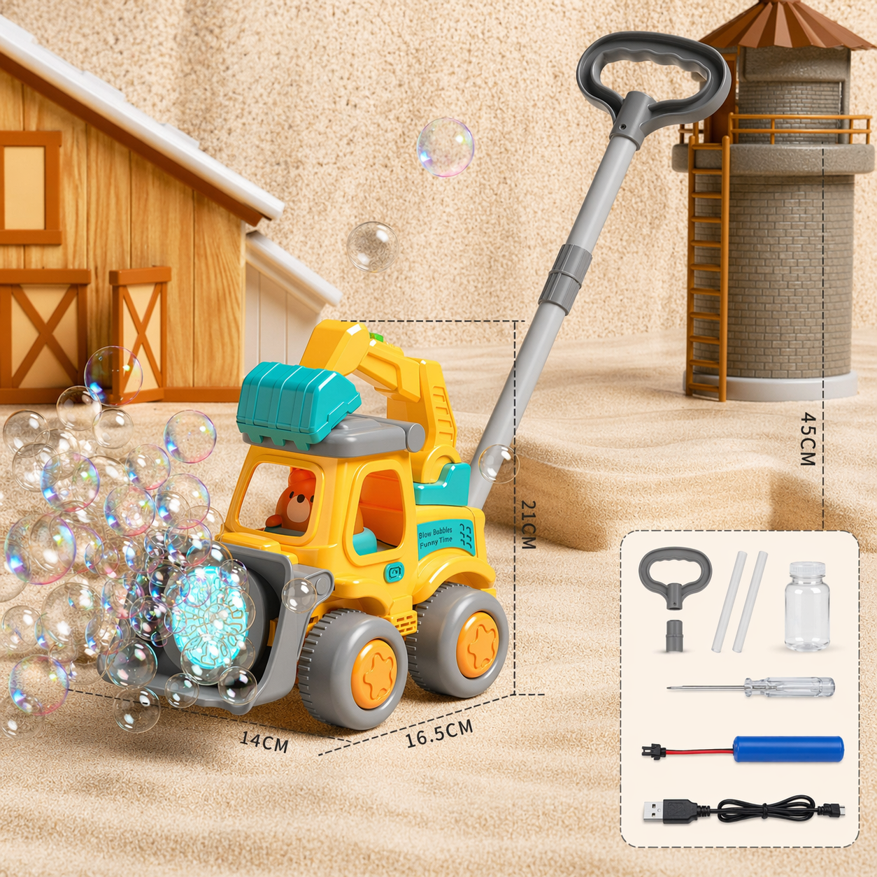 Bubble Blower – Divertente e giocoso – Carretto a spinta con bolle di sapone