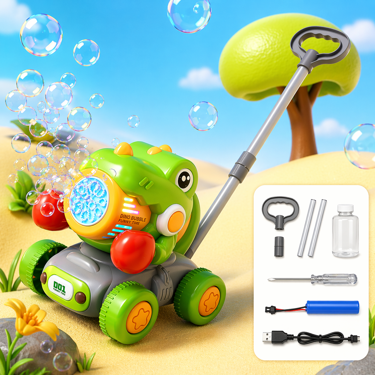 Bubble Blower – Divertente e giocoso – Carretto a spinta con bolle di sapone