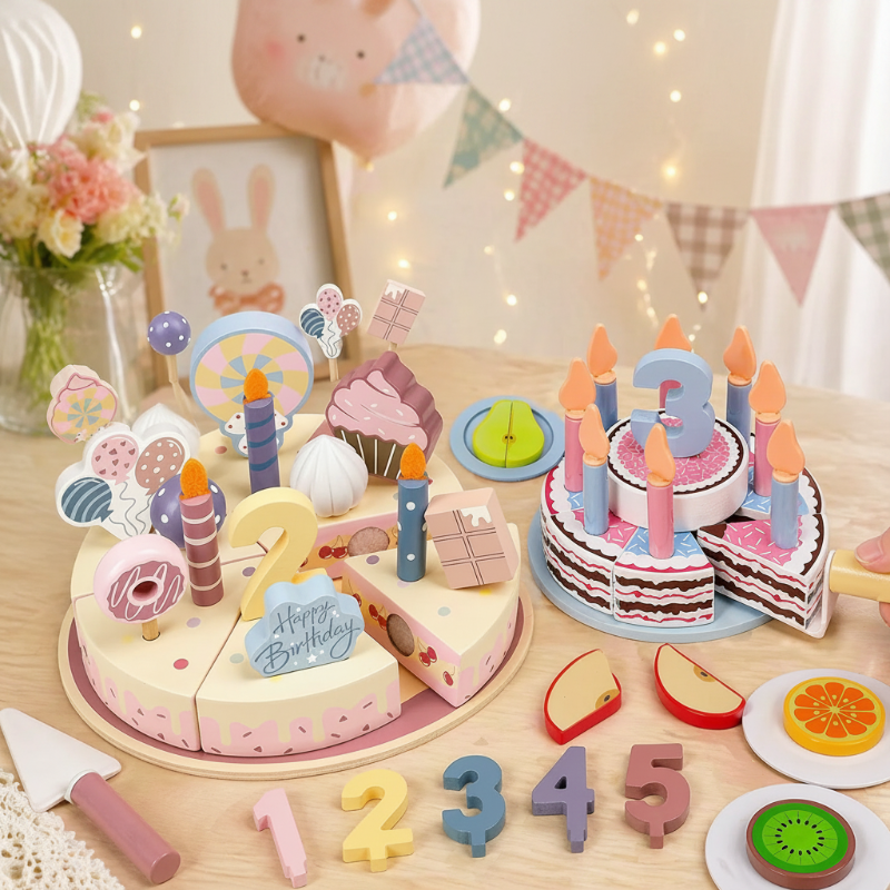 Wooden Cake Cutting Toy – Creatività e giochi di ruolo – Torta di compleanno in legno