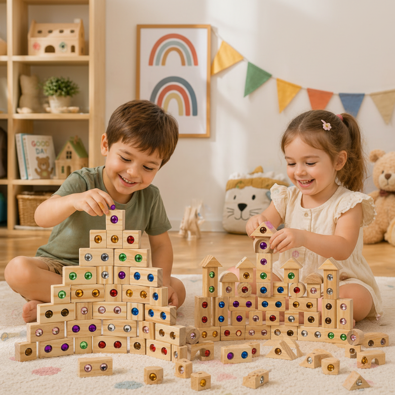 Rainbow Gem Stacking Blocks – Creativo e didattico – Set di blocchi da impilare in legno