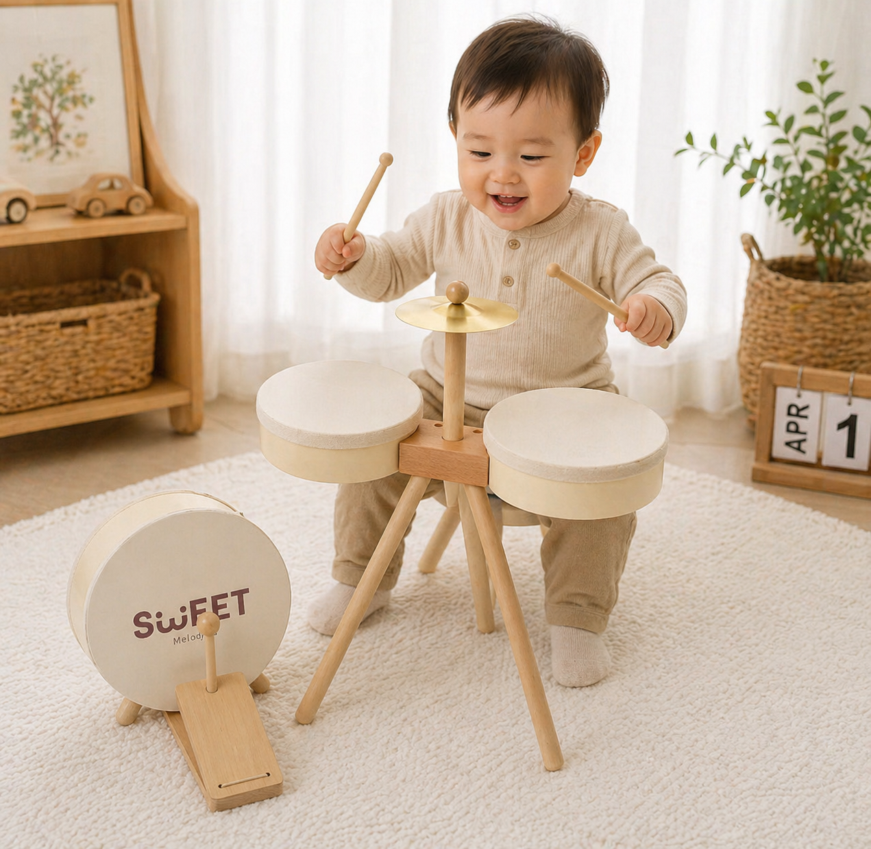 Kids Wooden Drum Toy – Musica e creatività – Set di batteria giocattolo