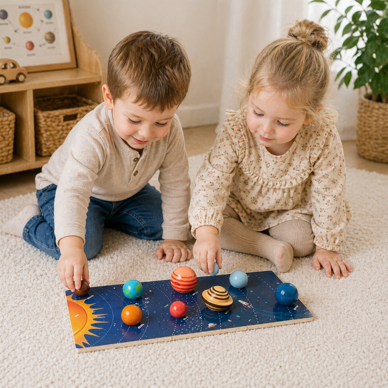 Wooden Solar System – Istruttivo e stimolante – Set di gioco sui pianeti