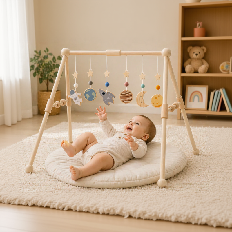 Wooden Baby Rattle Toy – Sensorialità e sicurezza – Baby Gym