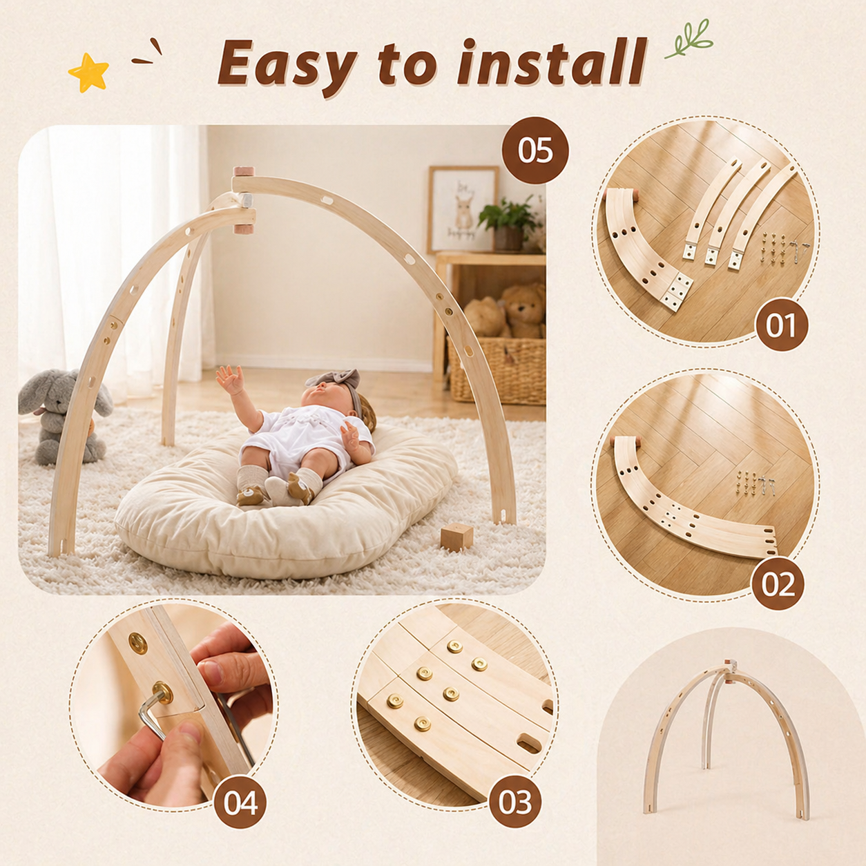 Wooden Baby Rattle Toy – Sensorialità e sicurezza – Baby Gym