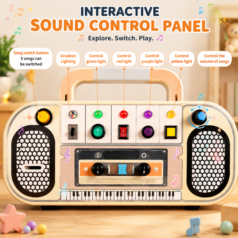 Wooden Busy Board – Motricità e interazione – Attività con il pannello musicale