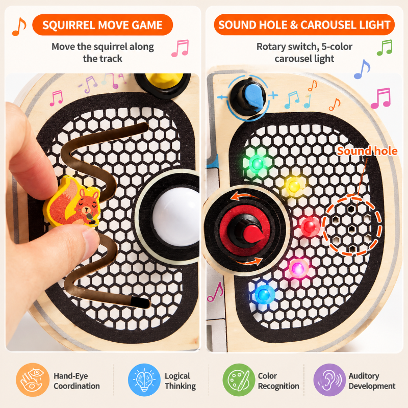 Wooden Busy Board – Motricità e interazione – Attività con il pannello musicale