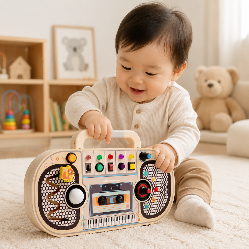 Wooden Busy Board – Motricità e interazione – Attività con il pannello musicale