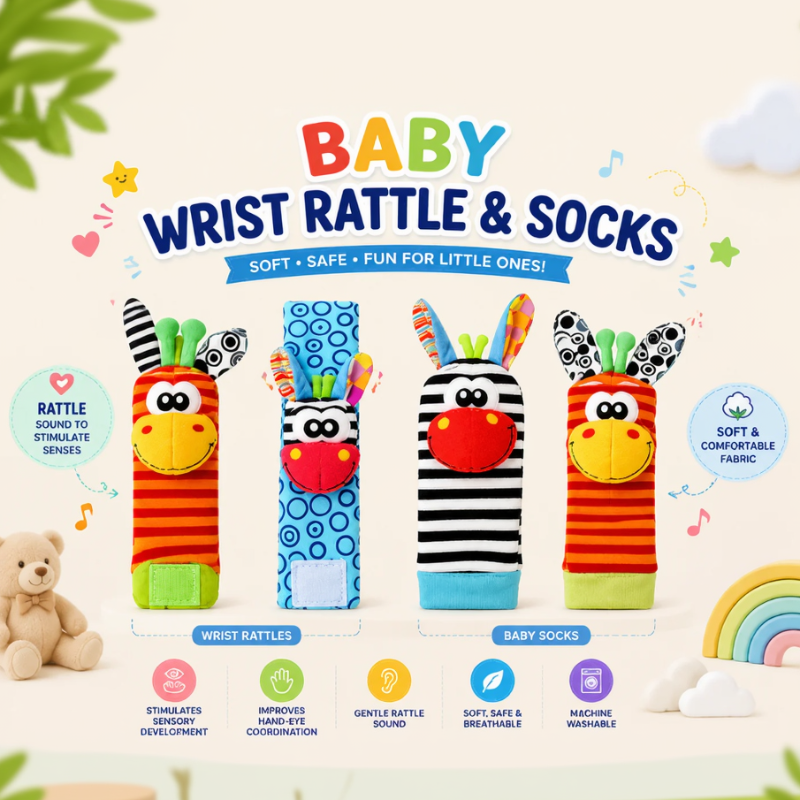 Wrist Rattle and Socks – Motricità e gioco – Sonagli per neonati (set da 4)