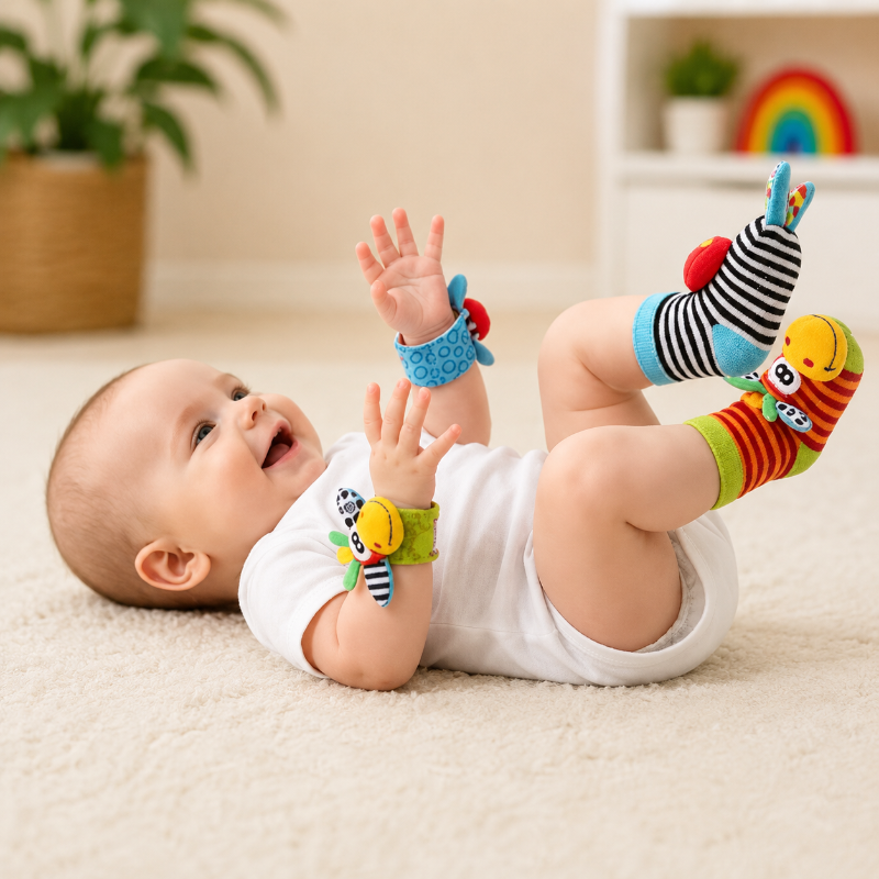 Wrist Rattle and Socks – Motricità e gioco – Sonagli per neonati (set da 4)