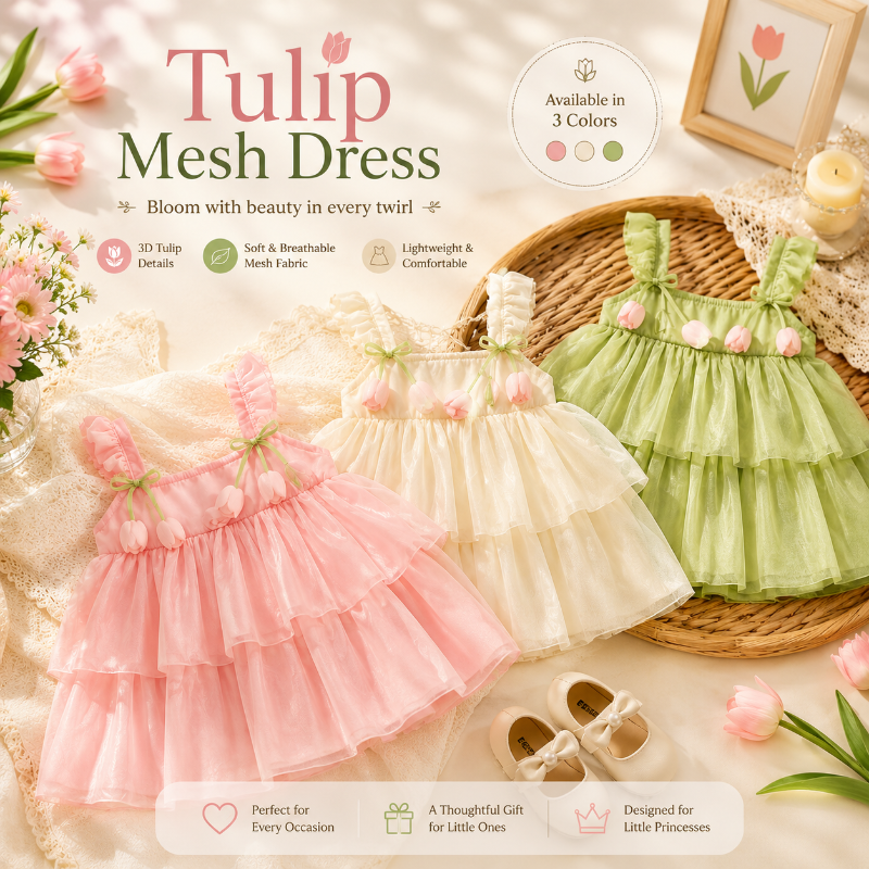 Tulip Mesh Dress – Eleganza e comfort – Abito da bambina