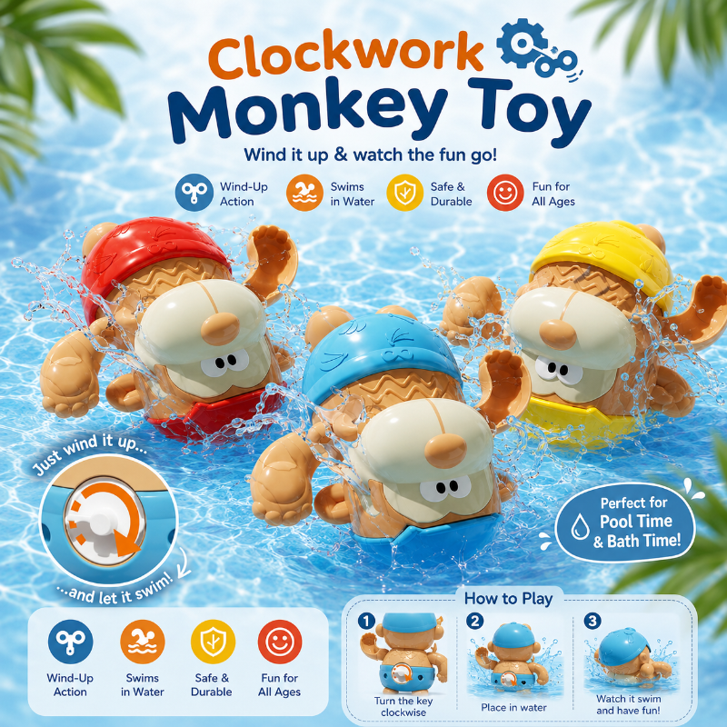 Clockwork Monkey Toy – Divertimento e giochi d'acqua – Giocattolo da bagno a molla