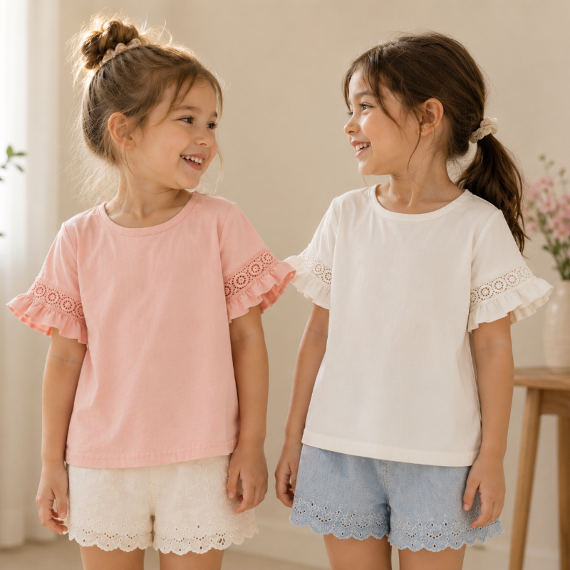Girls Trumpet Sleeve Top – Eleganza e comfort – Manica in pizzo