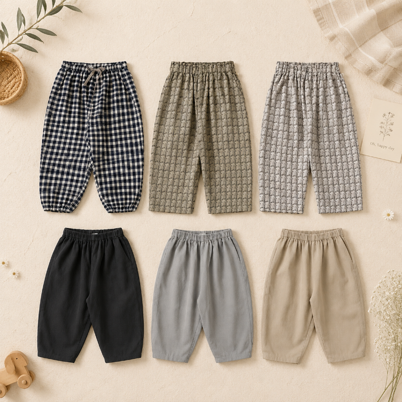 Plaid Cotton Pants – Leggeri e traspiranti – Pantaloni casual stile palloncino/harem