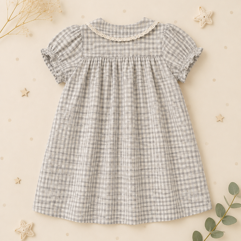 Check Dress – Morbido e traspirante – Collo classico con maniche a sbuffo