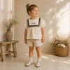 Sailor Top – Elegante e comoda – Camicia con dettagli in pizzo e maniche a sbuffo