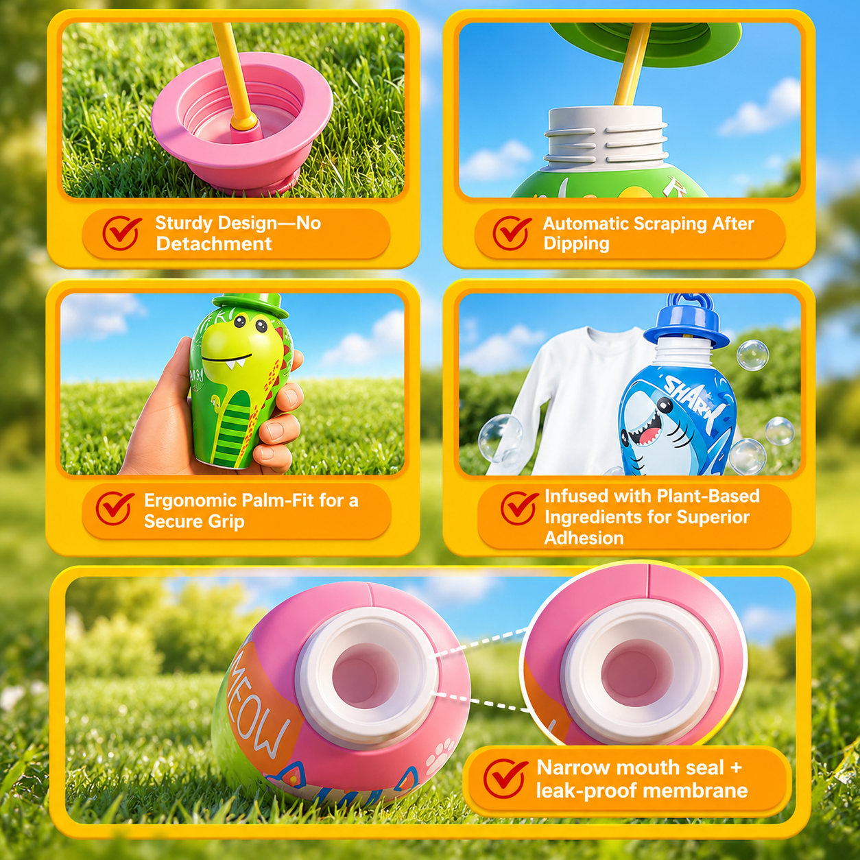 BubblePals – Allegro e divertente – Mini macchina per bolle antiversamento con motivi di animaletti