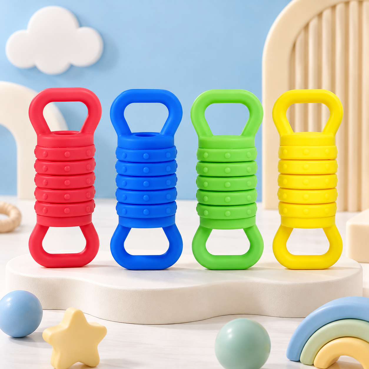 Plungy – Elastici e sensoriali – Giocattoli antistress in silicone (set da 4)