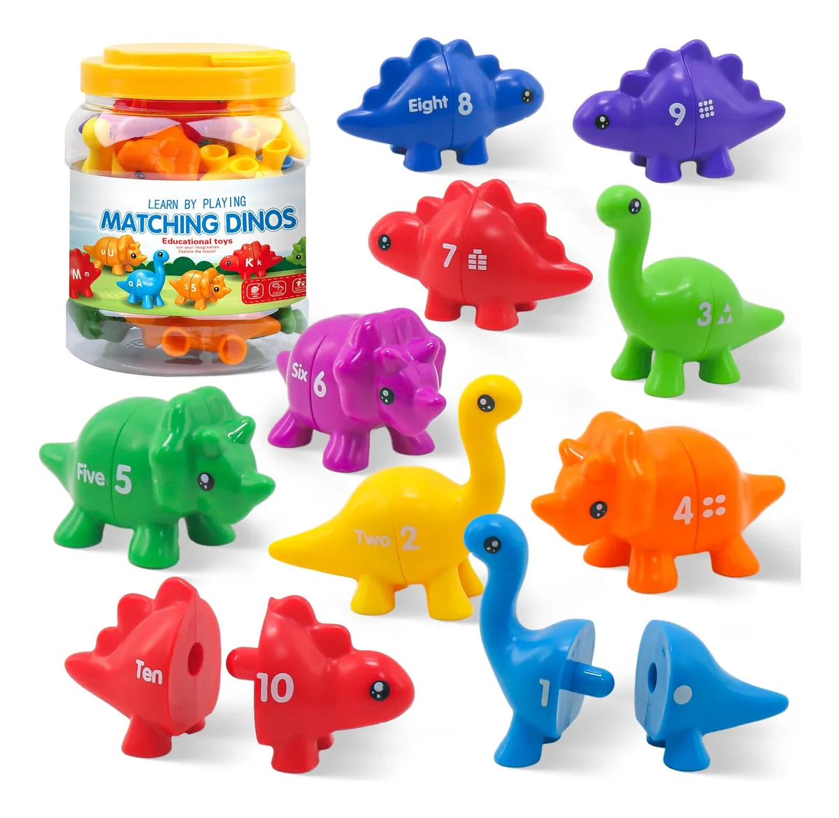 Matching Dino's – Divertente e istruttivo - Gioco dei numeri e dell'alfabeto di Dino
