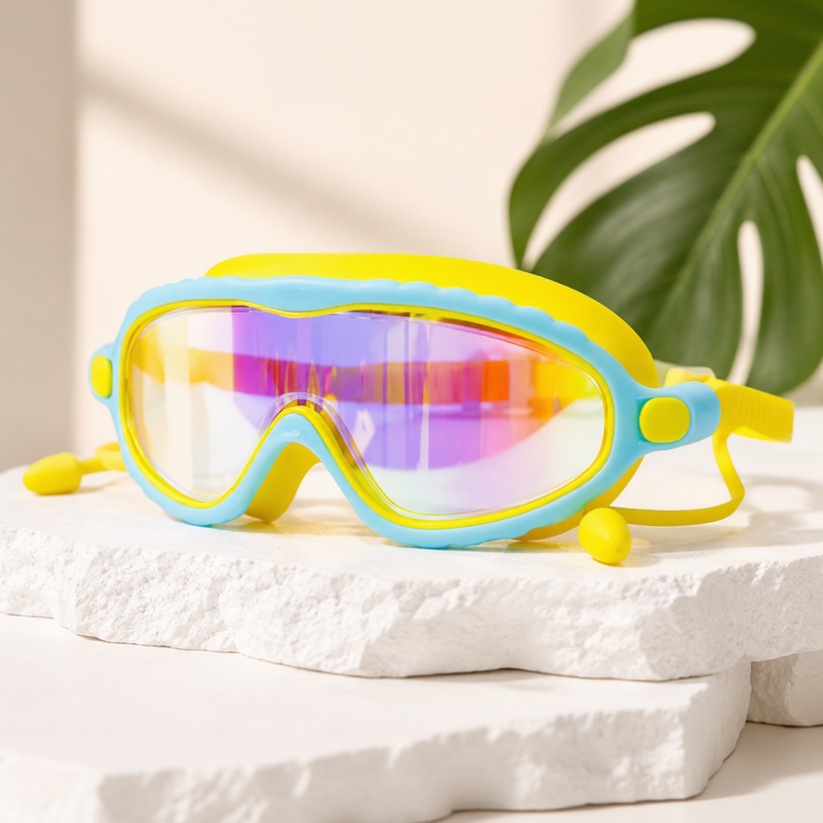 AquaVision – Protezione antiappannamento e anti-UV regolabile – Occhialini da nuoto in silicone con tappi per le orecchie