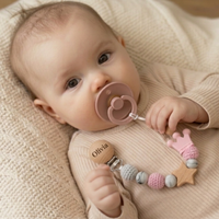 Thumbnail for Baby Pacifier Holder – Con nome – Perline personalizzate in legno e silicone