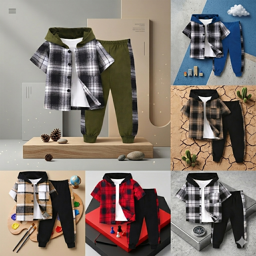 Boys Checkered Outfit – Alla moda e comodo – Set di abbigliamento a quadri per bambini