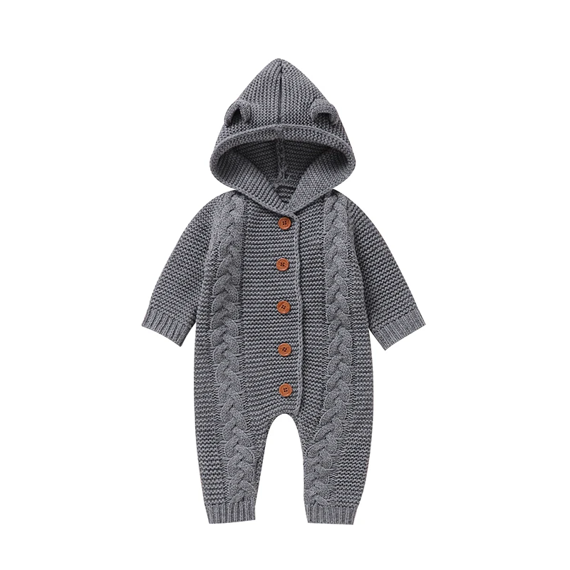 SoftKnit – Caldo e carino – Tutina da neonato lavorata a maglia con cappuccio
