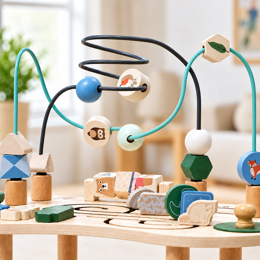 WoodMaze – Divertente e istruttivo – Tavolo attività in legno con labirinto di perline