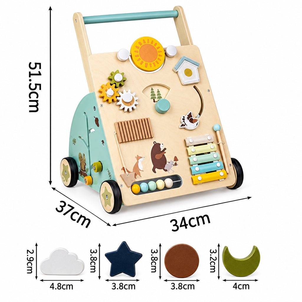 WoodenSteps – Naturale ed educativo – Camminatore in legno per neonati con pannelli di gioco