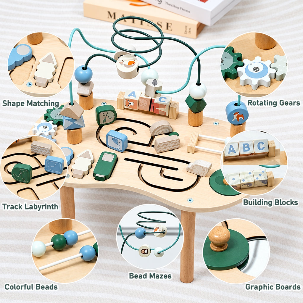 WoodMaze – Divertente e istruttivo – Tavolo attività in legno con labirinto di perline
