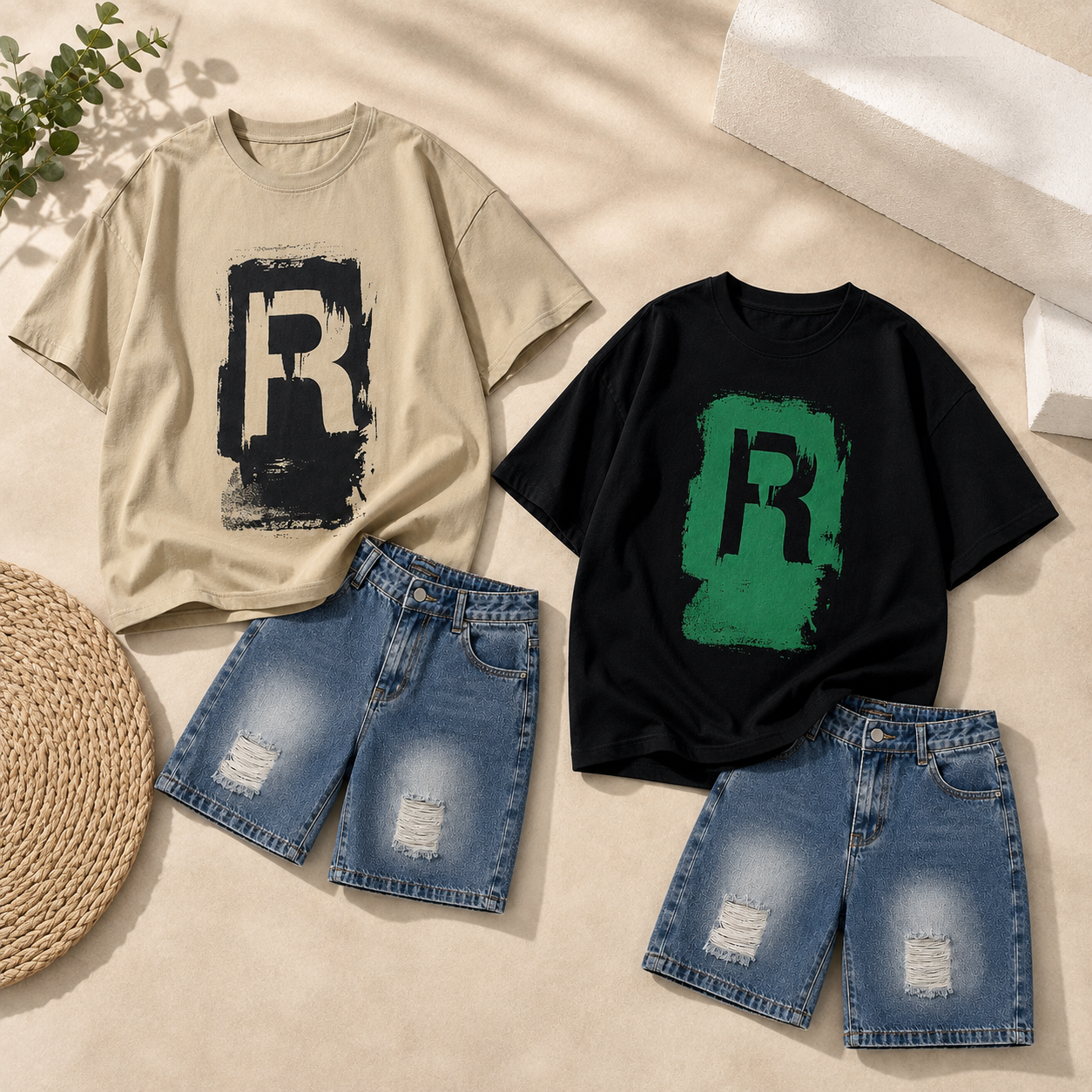 CoolBoys – Grintoso e comodo – Outfit da ragazzo con maglietta e pantaloncini di jeans