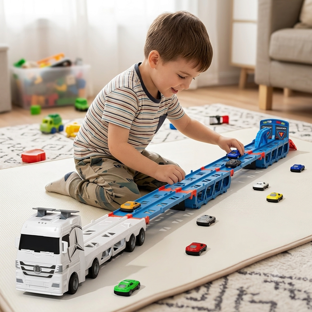 CarHauler – Divertente e avventuroso – Set di gioco con auto da corsa e rimorchio per auto