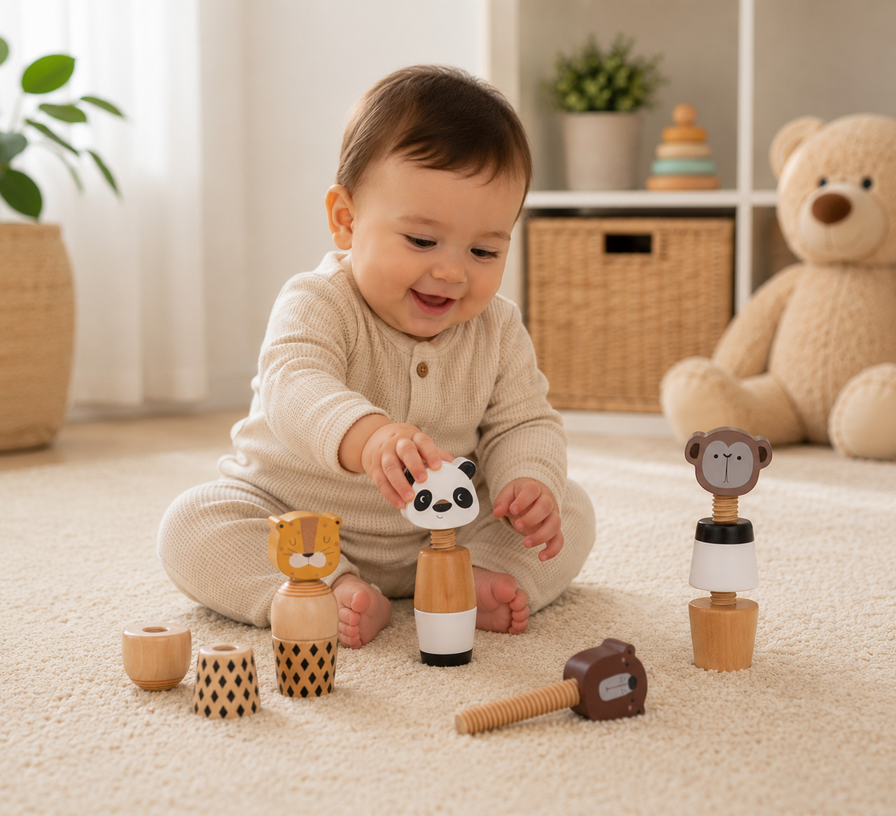 WoodyFriends – Motricità e divertimento – Giocattoli impilabili a forma di animali in legno
