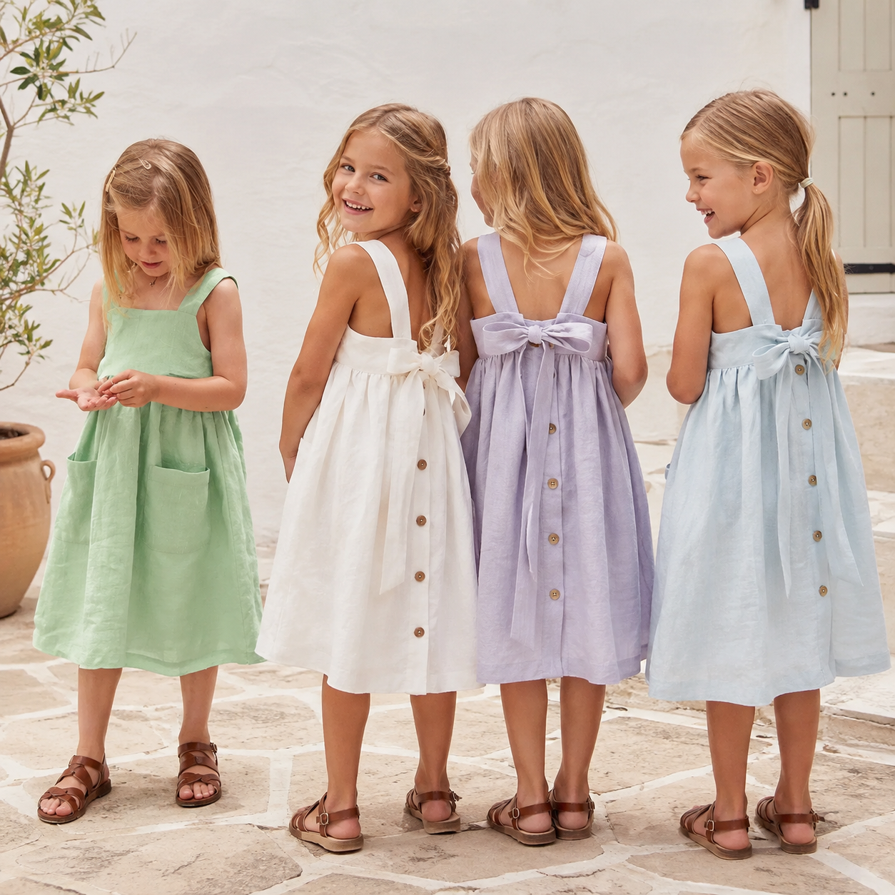BloomGrace – Carina e comoda – Abito da bambina con fiocco e spalline regolabili