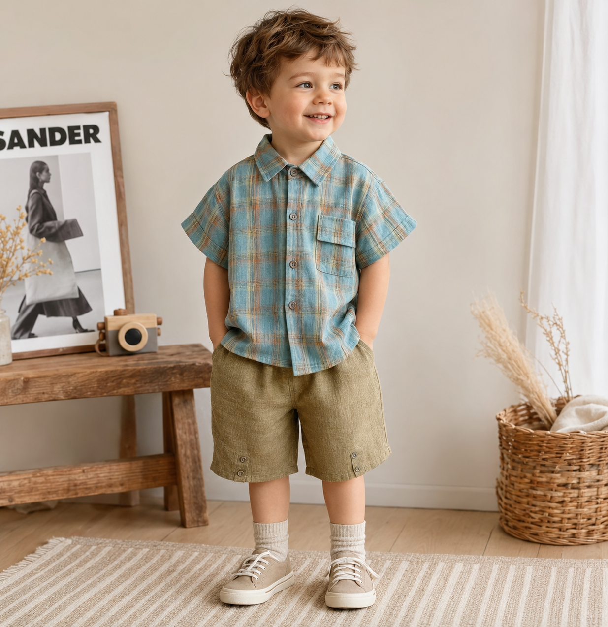 LittleGent – Trendy & Casual – Set da ragazzo con camicia a quadri e pantaloncini