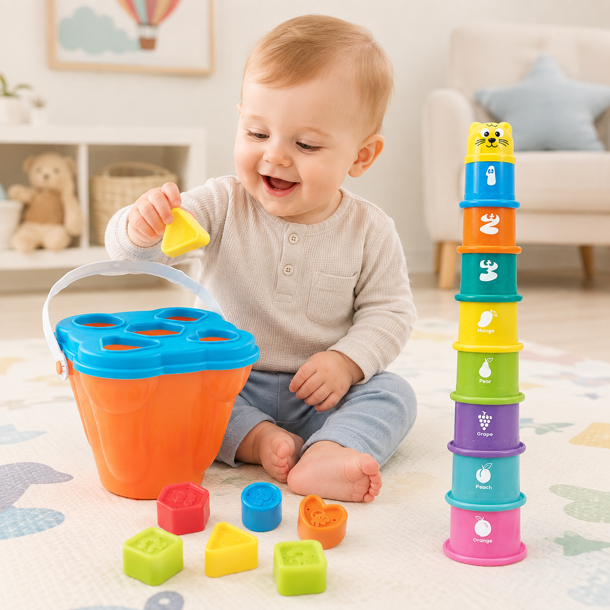 SmartSort – Motricità e apprendimento – Bicchieri impilabili con gioco di smistamento delle forme