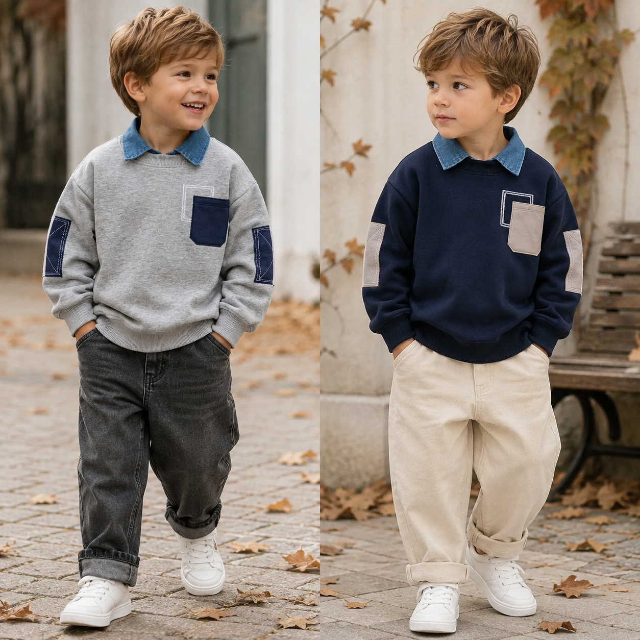 CoolJunior – Caldo ed elegante – Maglione da ragazzo con collo in denim