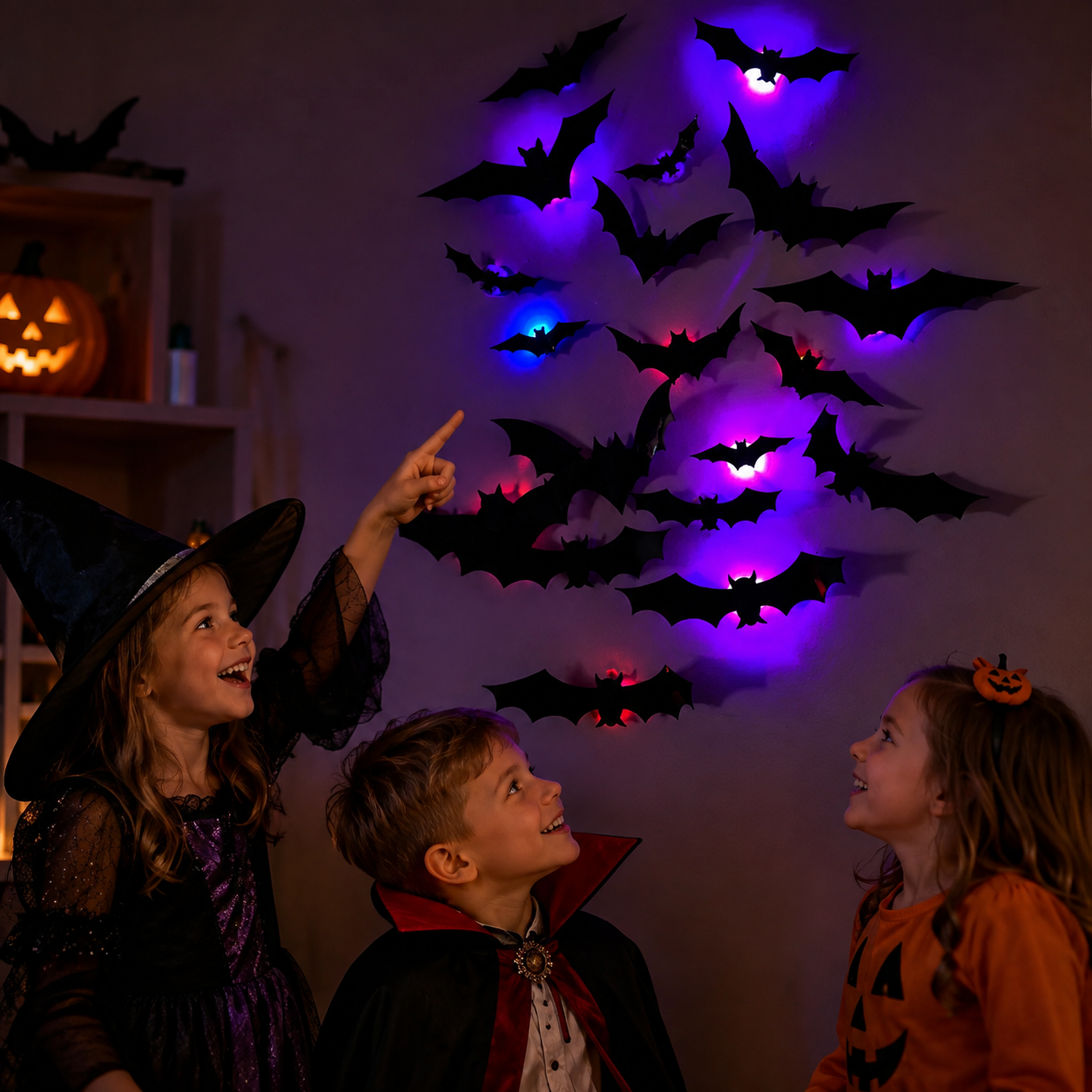 SpookyGlow – Inquietante e suggestivo – Decorazione da parete LED a forma di pipistrello per Halloween