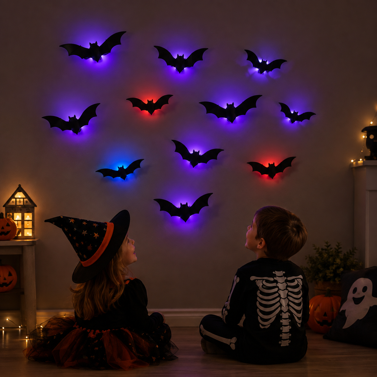SpookyGlow – Inquietante e suggestivo – Decorazione da parete LED a forma di pipistrello per Halloween